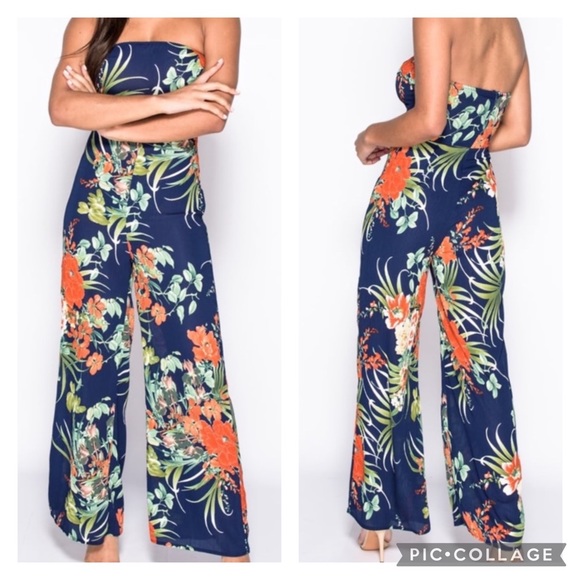 Tropical Print Jumpsuit - Picture 1 of 8